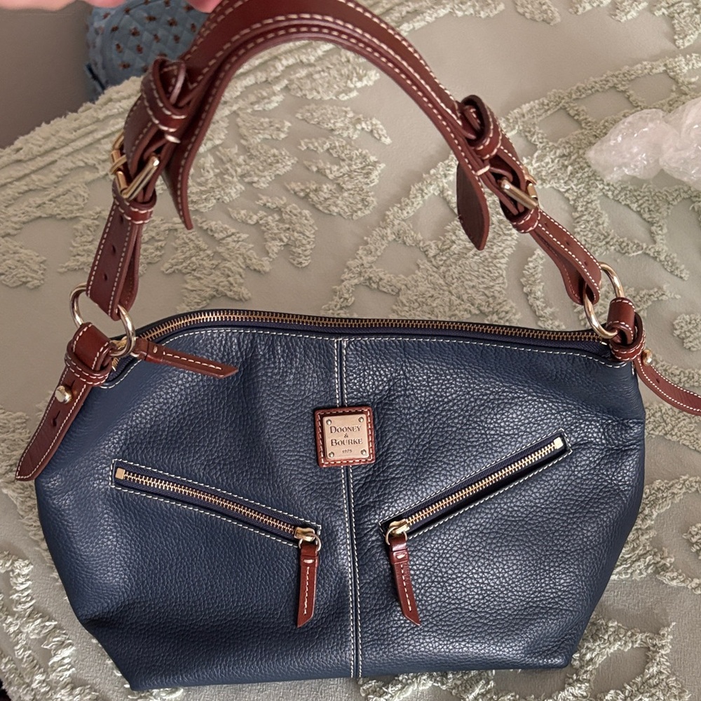 Dooney & Bourke Navy and Brown AWL Shoulder Bag